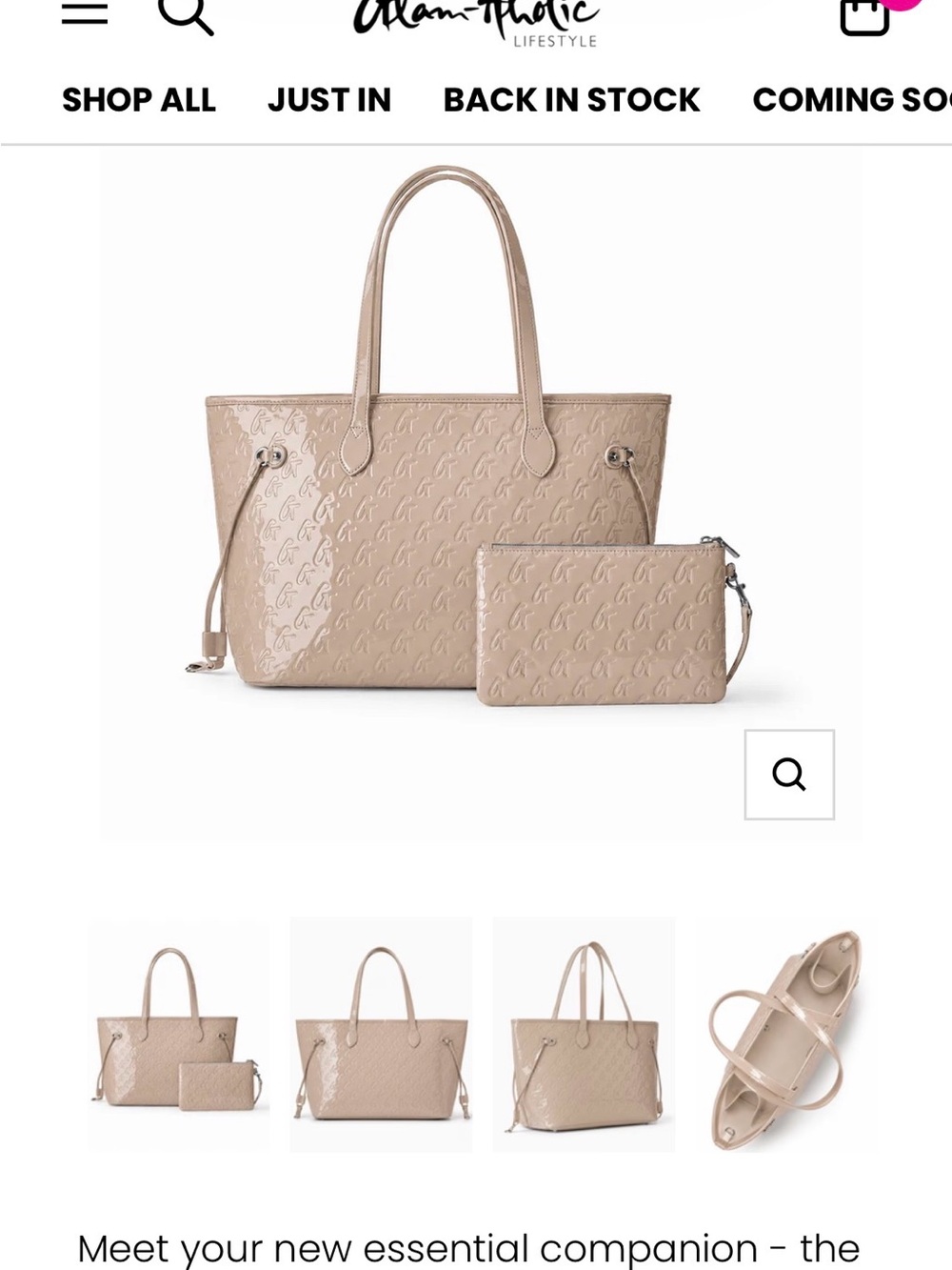 Glam aholic  Beige Embossed Tote with Zip Pouch - Glambag